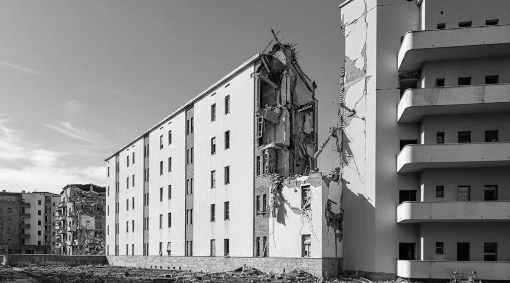 Parte dei danni del bombardamento del 20 ottobre 1944 in via Paravia a San Siro, dove si ebbe il maggior numero di vittime